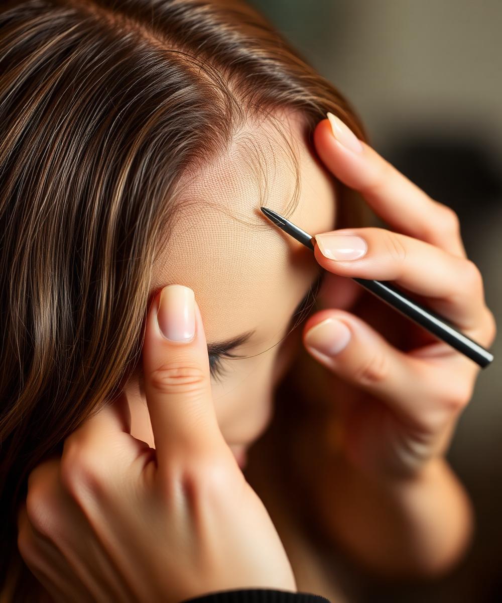 Stylist customizing a lace wig hairline